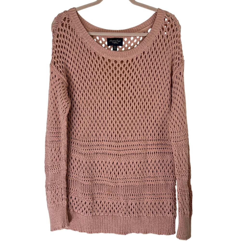 American Eagle Outfitters Pink Long Sleeve Open Knit Light Sweater Size XL